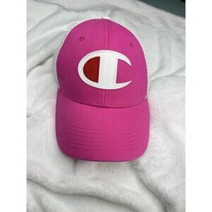 Champion Hat Cap Trucker Snap Back Pink White Mesh Logo Unisex One Size